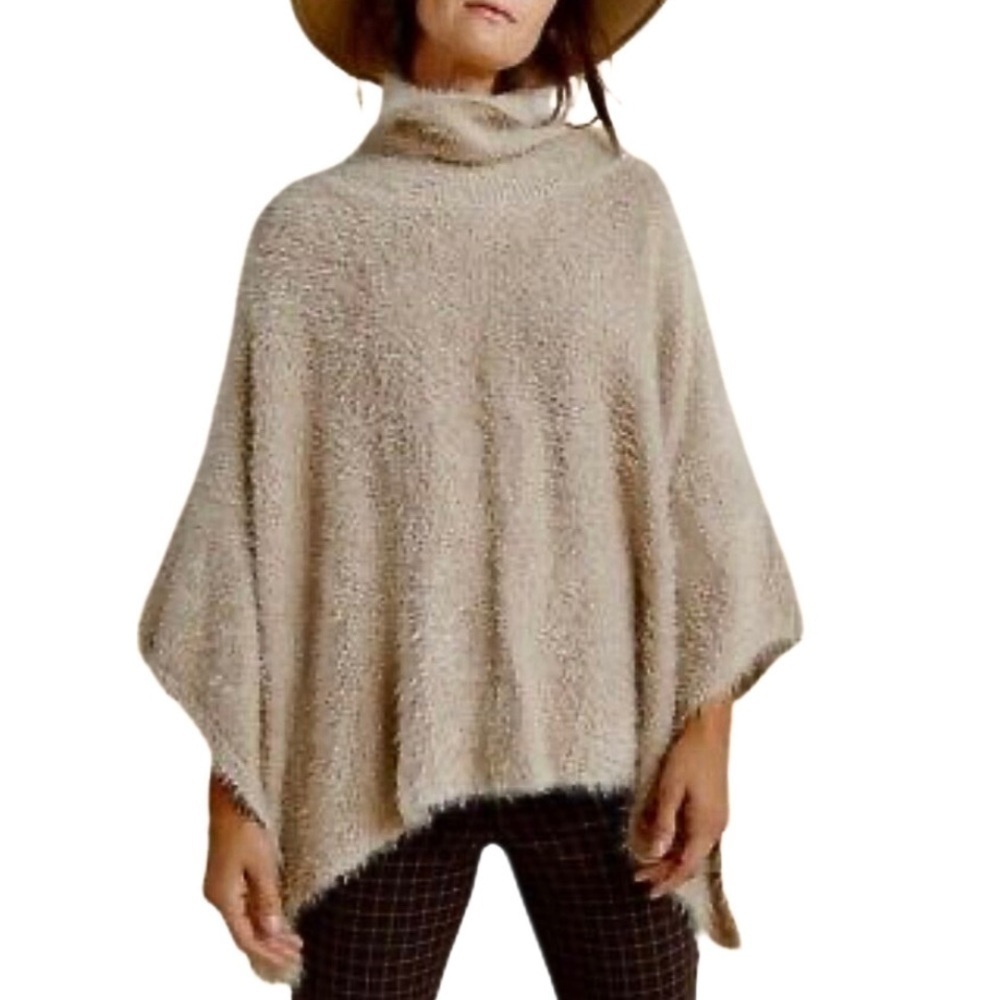 Akemi & Kim | Anthropologie NWT Eyelash Metallic Eyelash Knit Poncho Sweater O/S